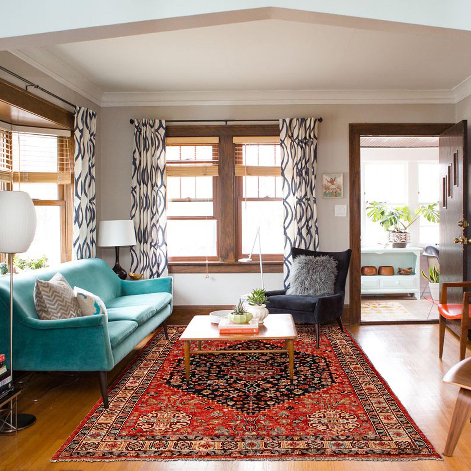 Shirazi Hand Knotted Carpet 6' 8" x 9' 8" ft / 202 x 295 cm - No. G36495