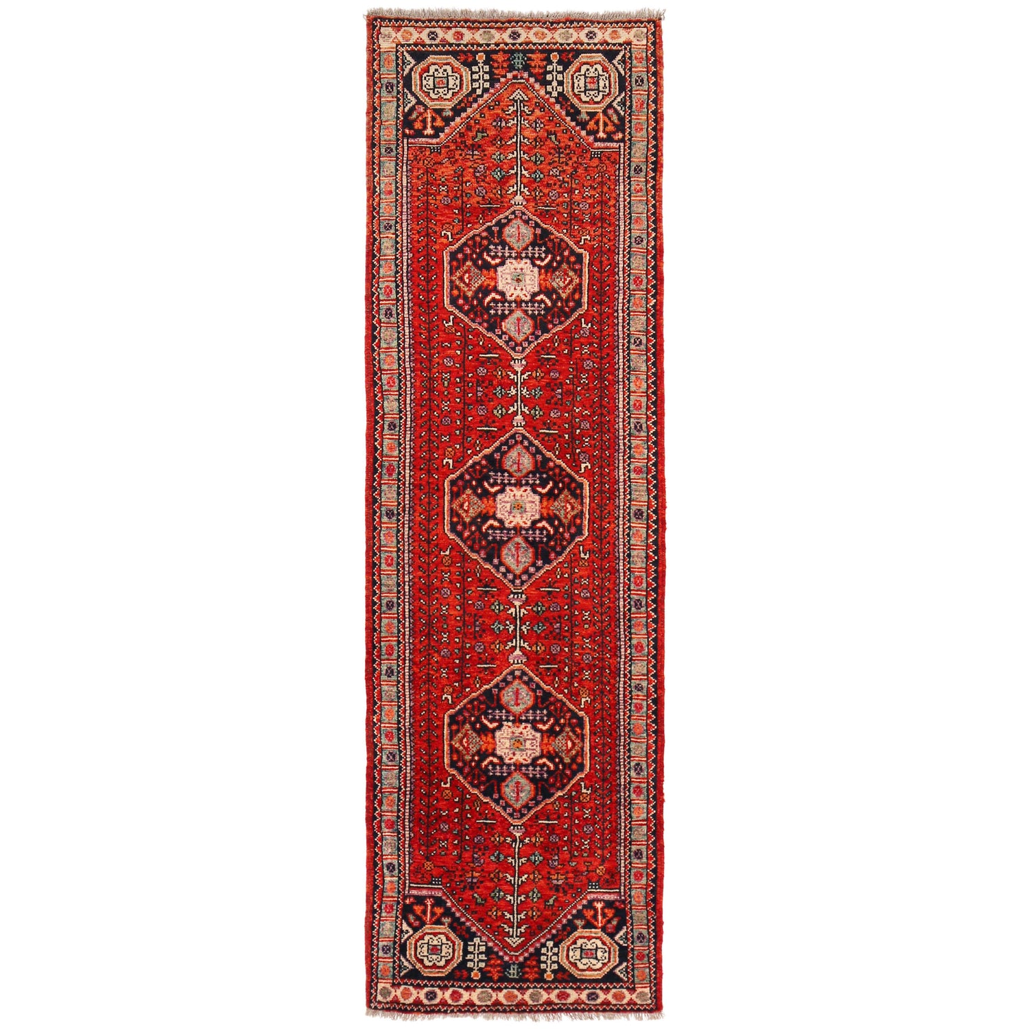 Shirazi Hand Knotted Carpe Runner 2' 8" x 9' 6" ft / 82 x 290 cm - No. G36498
