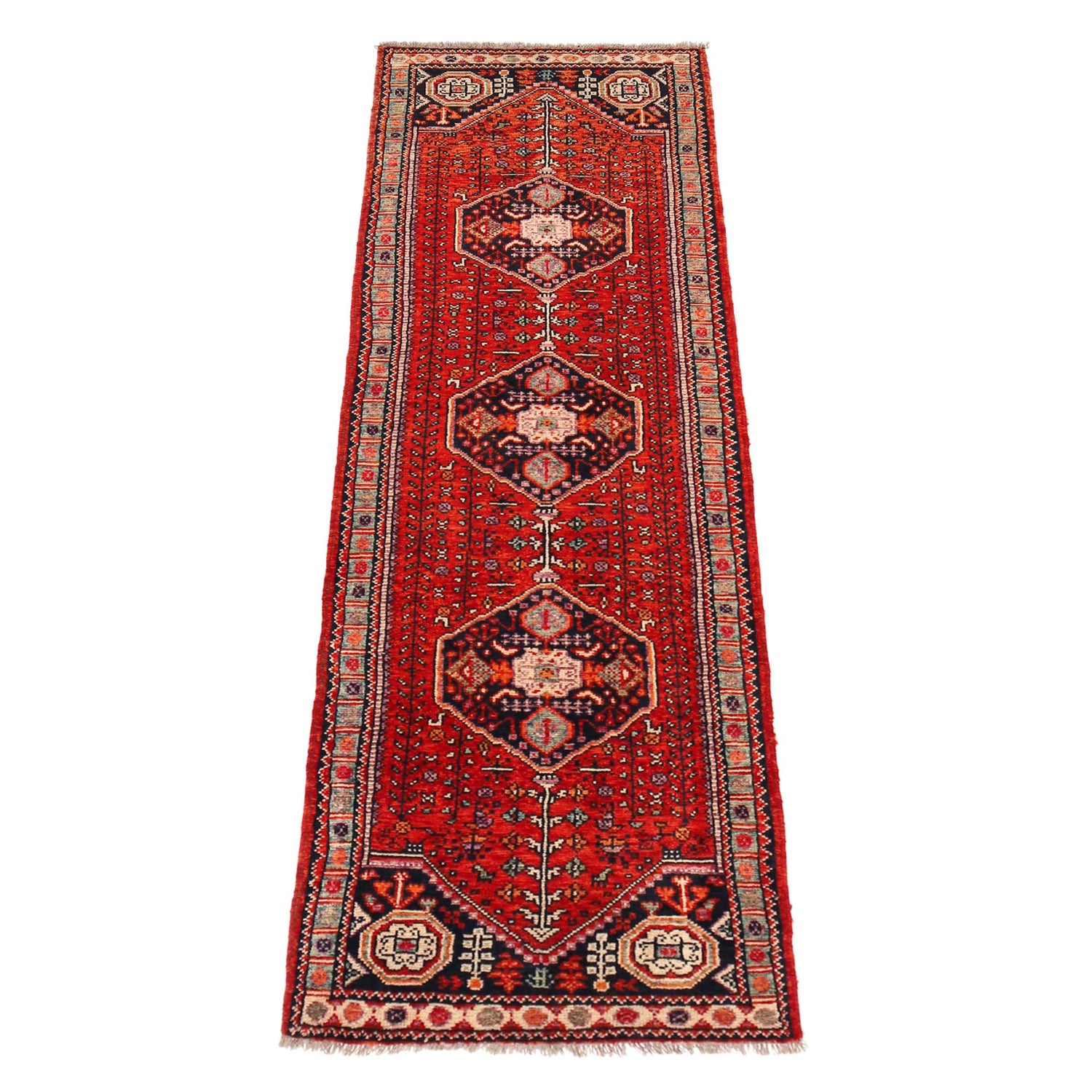 Shirazi Hand Knotted Carpe Runner 2' 8" x 9' 6" ft / 82 x 290 cm - No. G36498