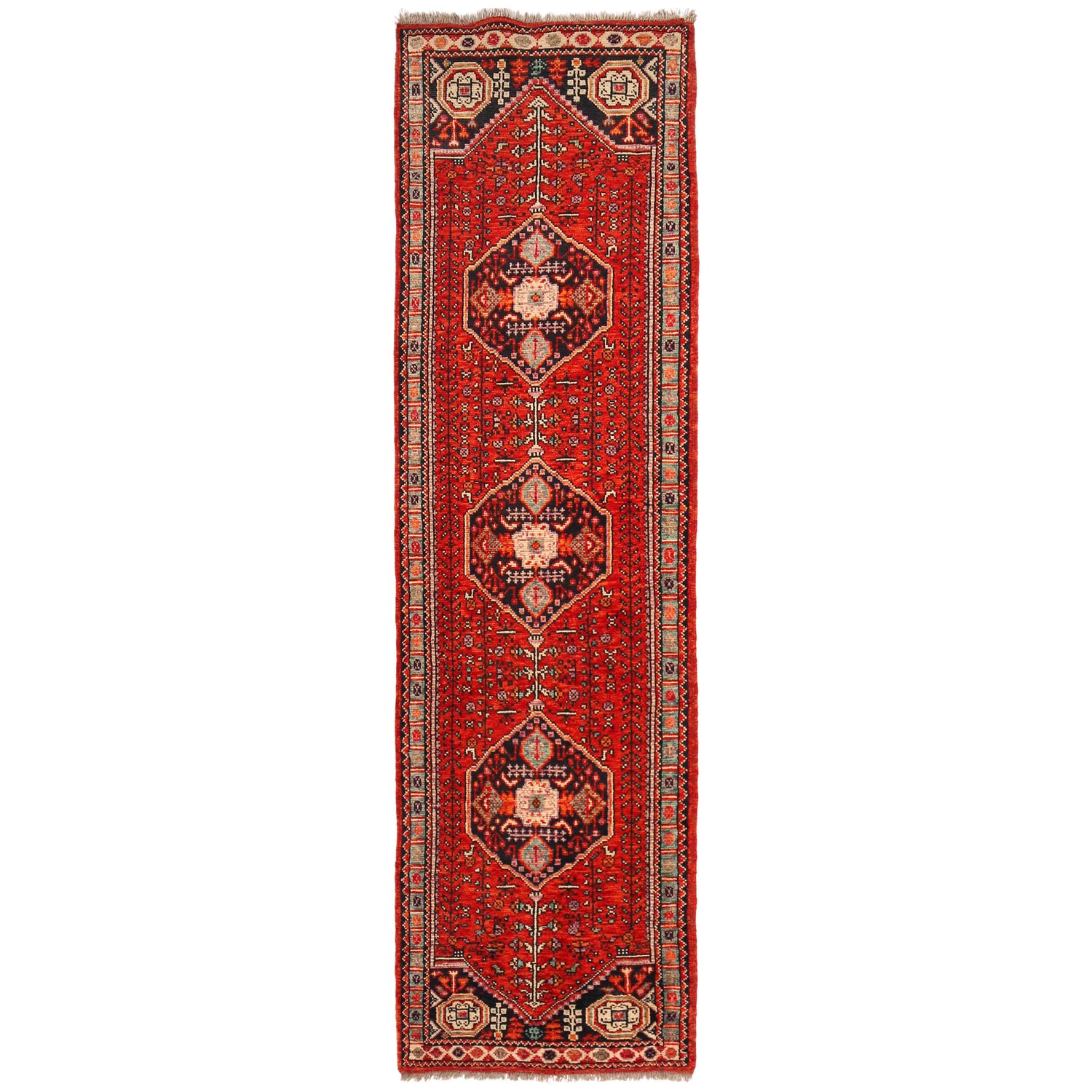 Rich Red Color Shiraz Carpet Runner 2' 7" x 9' 7" ft / 80 x 293 cm - No. G36500