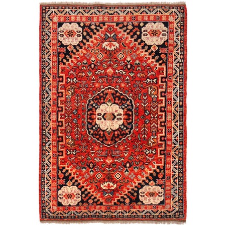 Rich Red Color Shiraz Carpet 4' 1" x 5' 11" ft / 124 x 180 cm - No. G36502