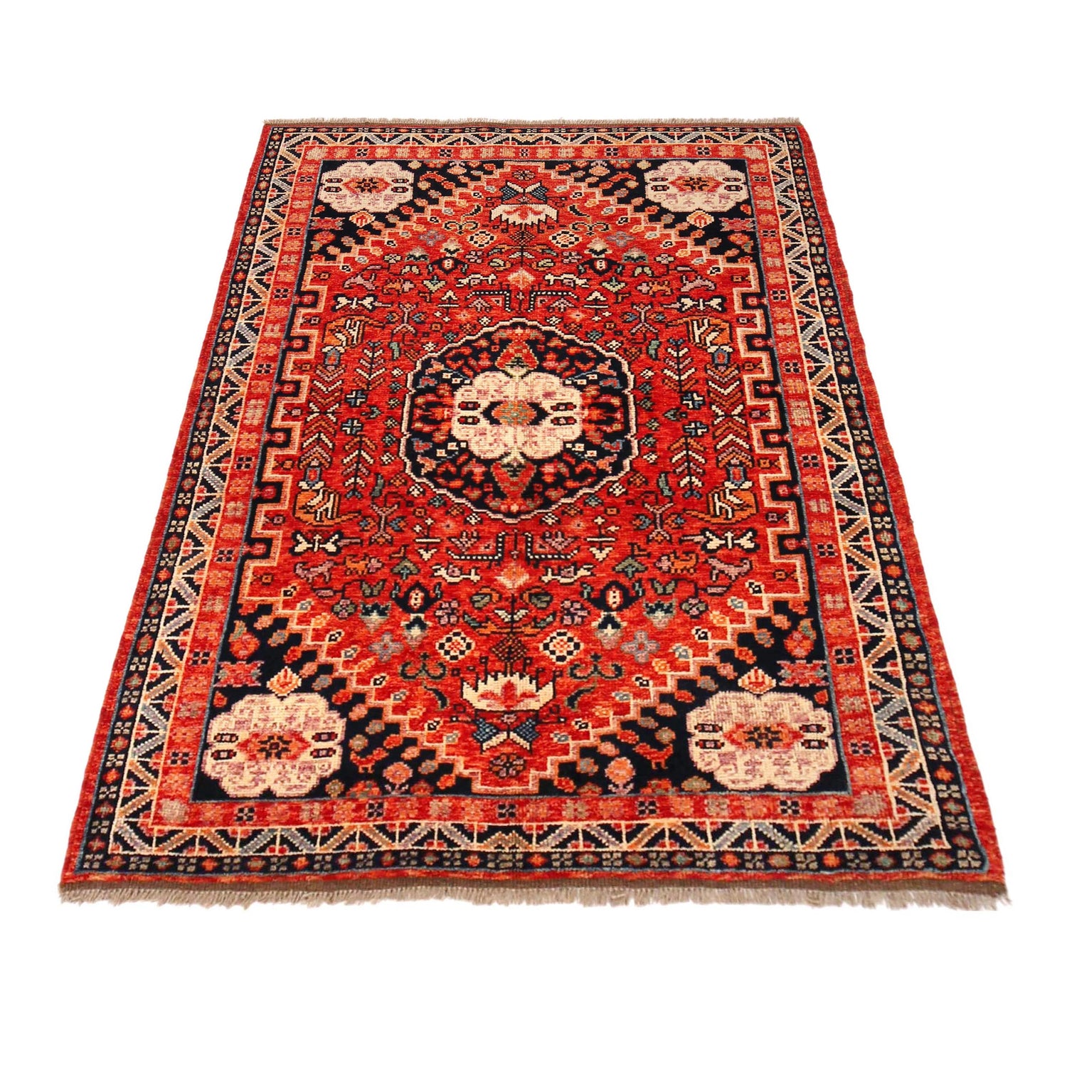 Rich Red Color Shiraz Carpet 4' 1" x 5' 11" ft / 124 x 180 cm - No. G36502