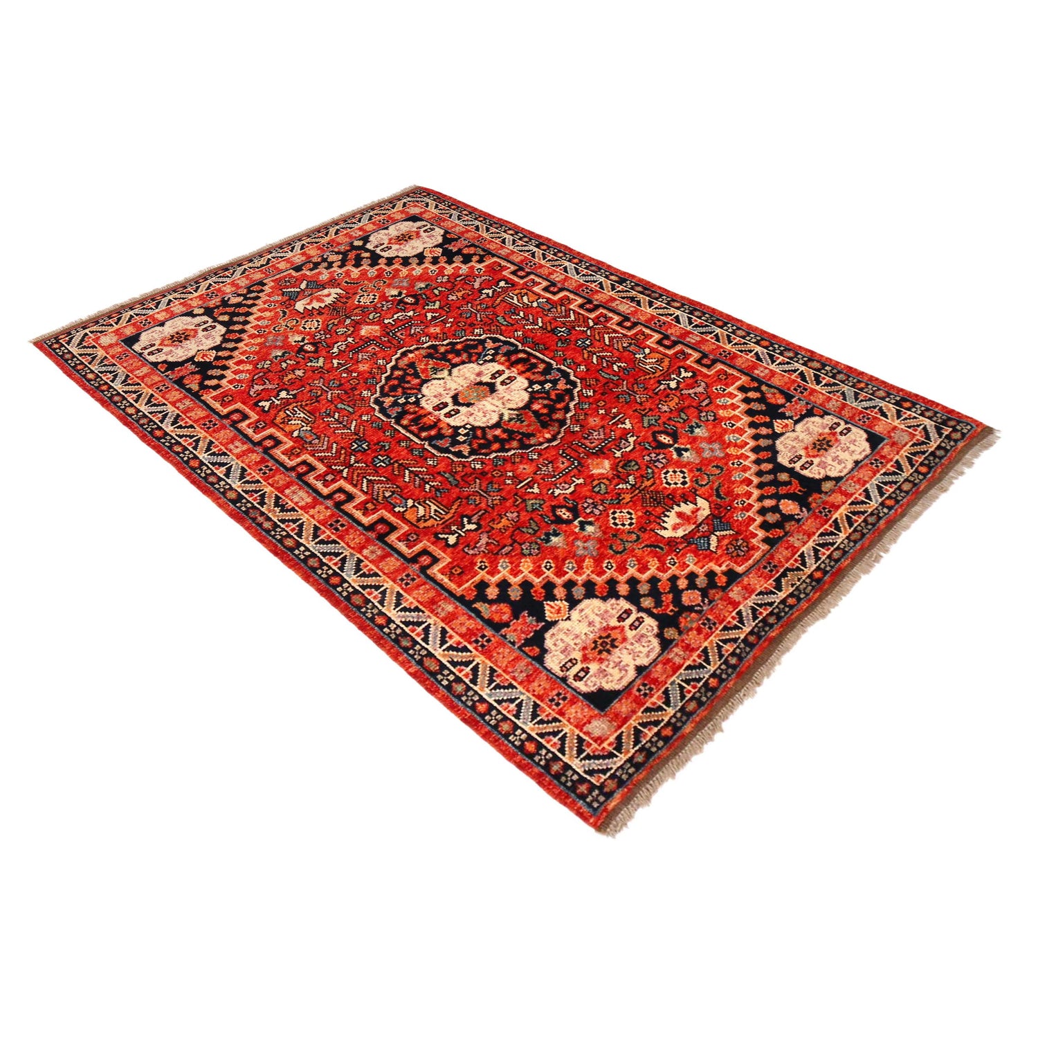 Rich Red Color Shiraz Carpet 4' 1" x 5' 11" ft / 124 x 180 cm - No. G36502