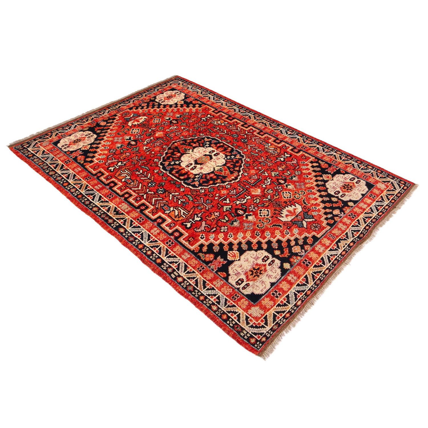 Rich Red Color Shiraz Carpet 4' 1" x 5' 11" ft / 124 x 180 cm - No. G36502