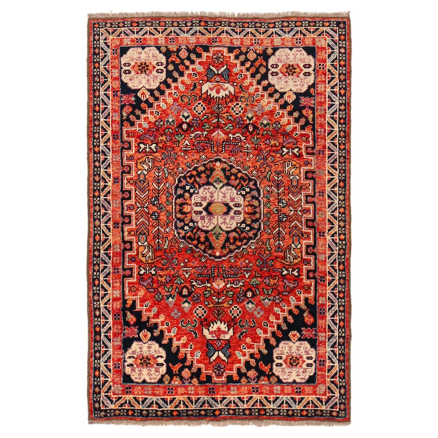 Rich Red Color Shiraz Carpet 3' 11" x 6' 1" ft / 120 x 186 cm - No. G36503