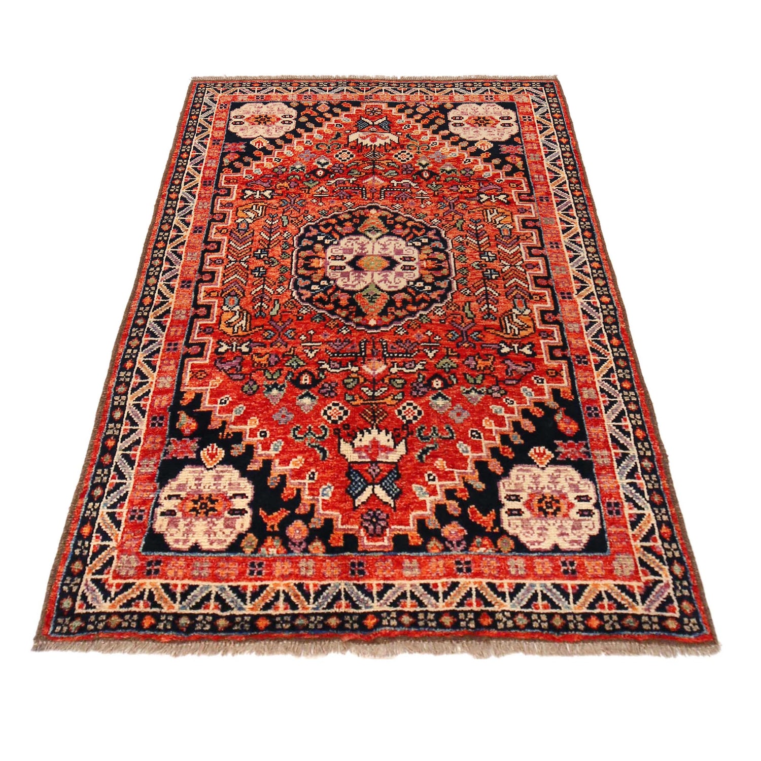 Rich Red Color Shiraz Carpet 3' 11" x 6' 1" ft / 120 x 186 cm - No. G36503