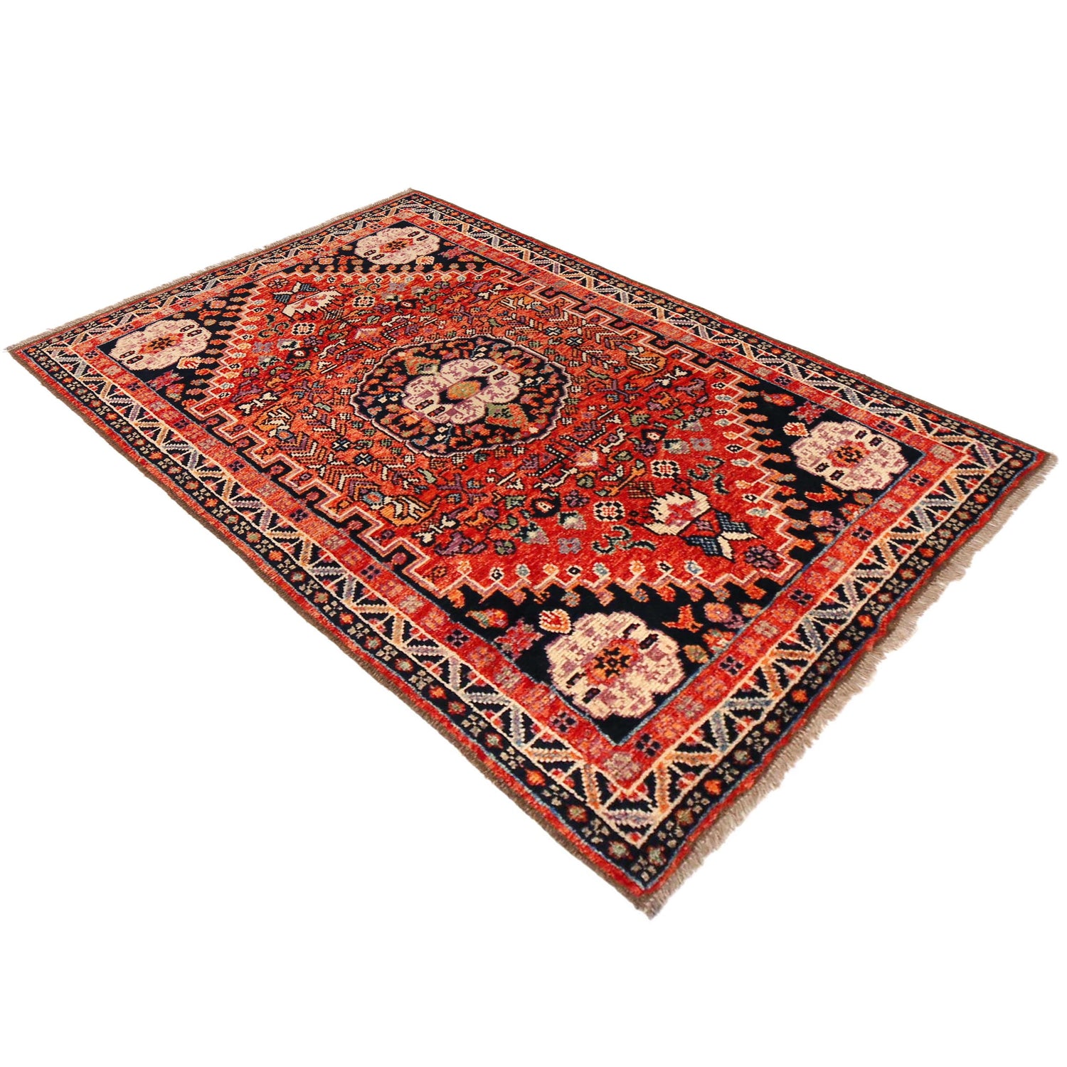 Rich Red Color Shiraz Carpet 3' 11" x 6' 1" ft / 120 x 186 cm - No. G36503