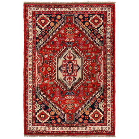 Rich Red Color Shiraz Carpet 4' 0" x 5' 10" ft / 121 x 177 cm - No. G36504