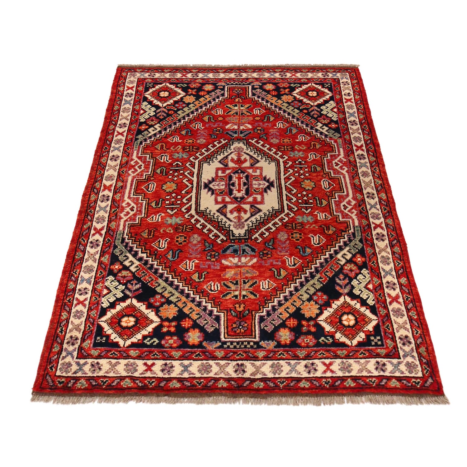 Rich Red Color Shiraz Carpet 4' 0" x 5' 10" ft / 121 x 177 cm - No. G36504