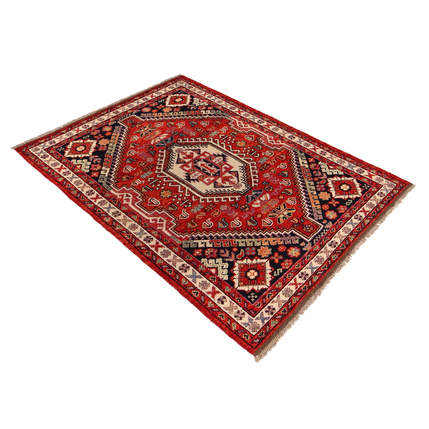 Rich Red Color Shiraz Carpet 4' 0" x 5' 10" ft / 121 x 177 cm - No. G36504