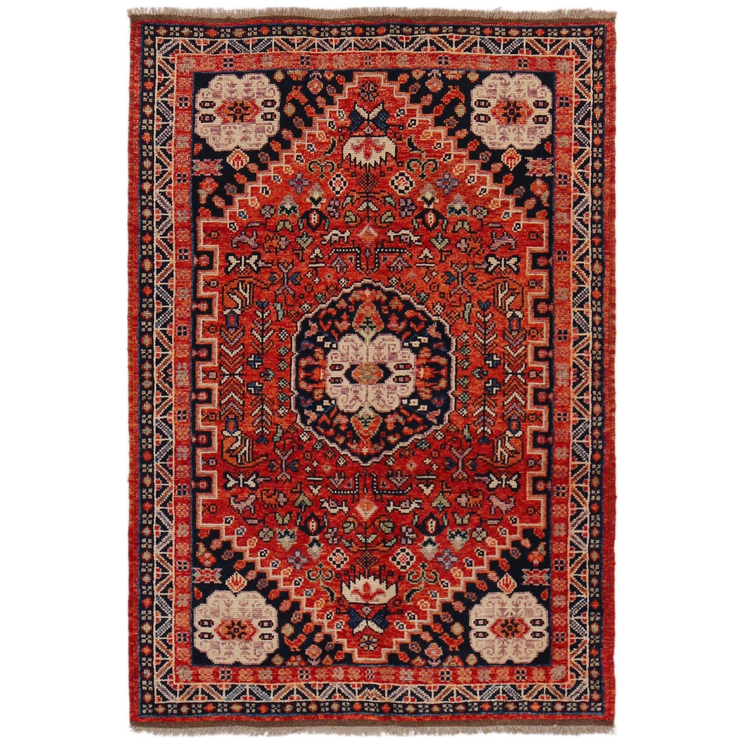 Rich Red Color Shiraz Carpet 3' 11" x 5' 10" ft / 119 x 179 cm - No. G36505