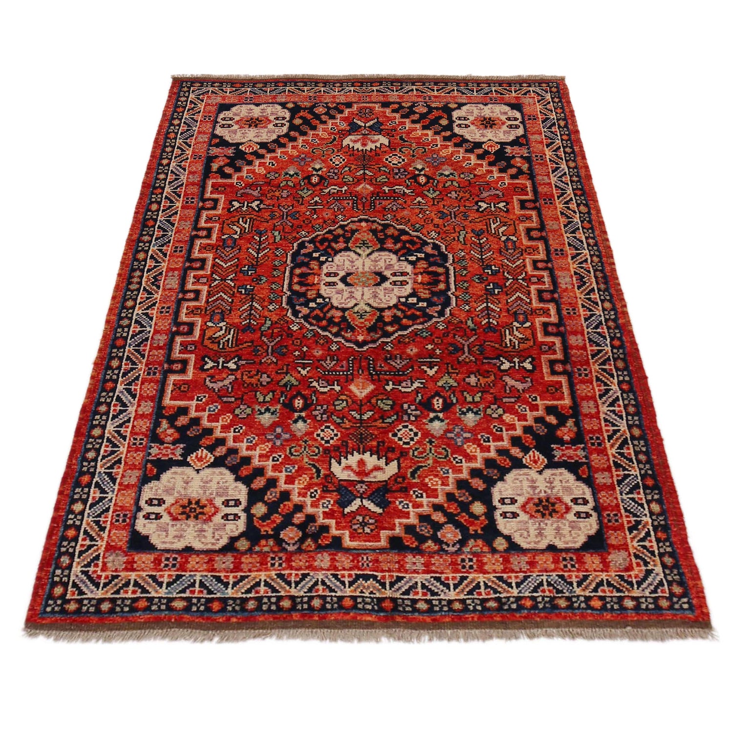 Rich Red Color Shiraz Carpet 3' 11" x 5' 10" ft / 119 x 179 cm - No. G36505