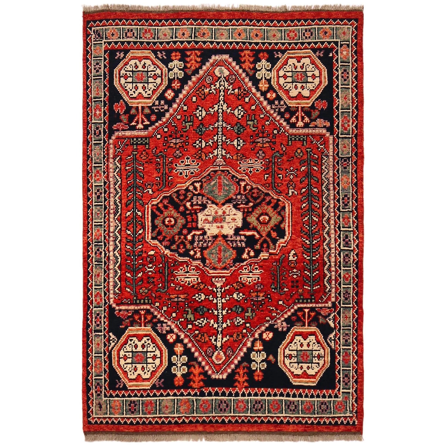 Rich Red Color Shiraz Carpet 3' 11" x 5' 10" ft / 120 x 177 cm - No. G36506