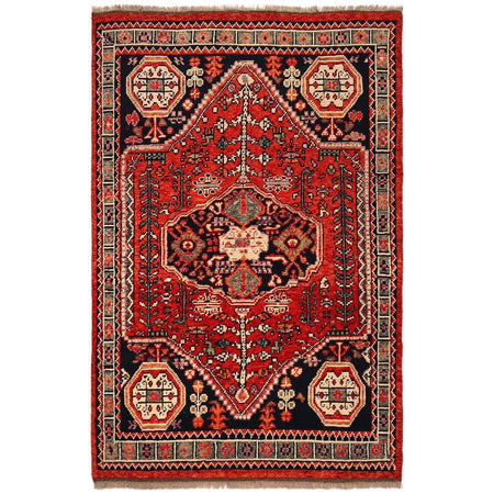Rich Red Color Shiraz Carpet 3' 11" x 5' 10" ft / 120 x 177 cm - No. G36506