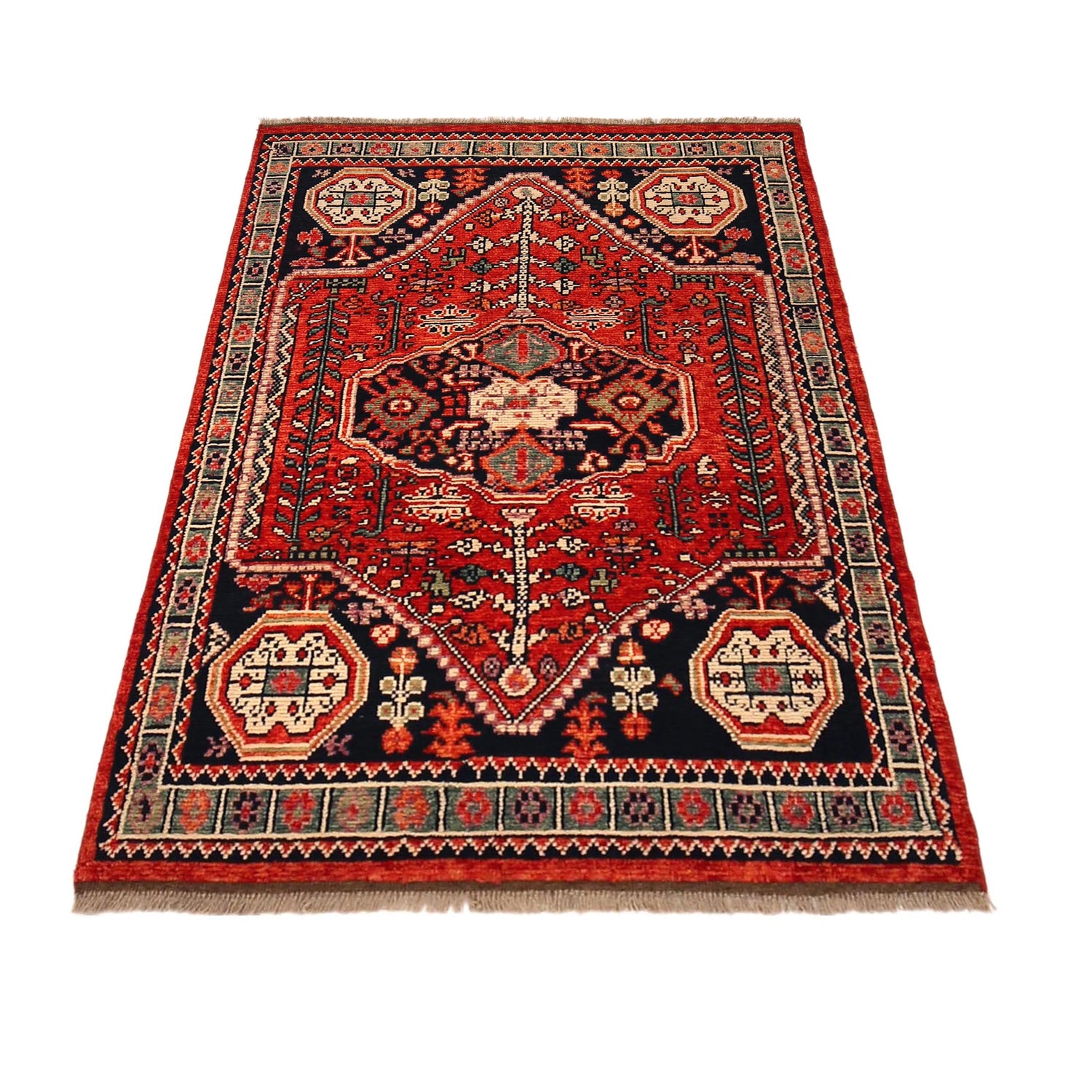 Rich Red Color Shiraz Carpet 3' 11" x 5' 10" ft / 120 x 177 cm - No. G36506