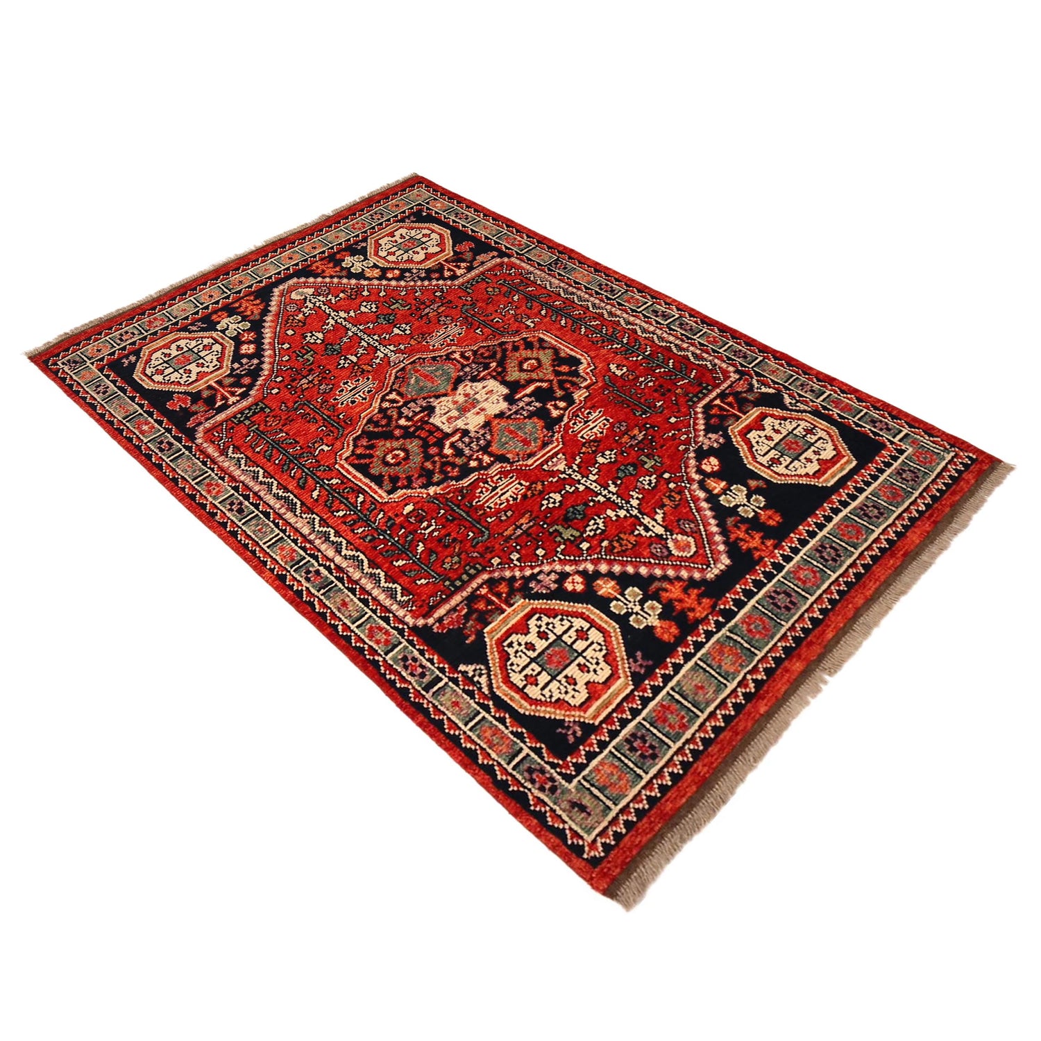 Rich Red Color Shiraz Carpet 3' 11" x 5' 10" ft / 120 x 177 cm - No. G36506