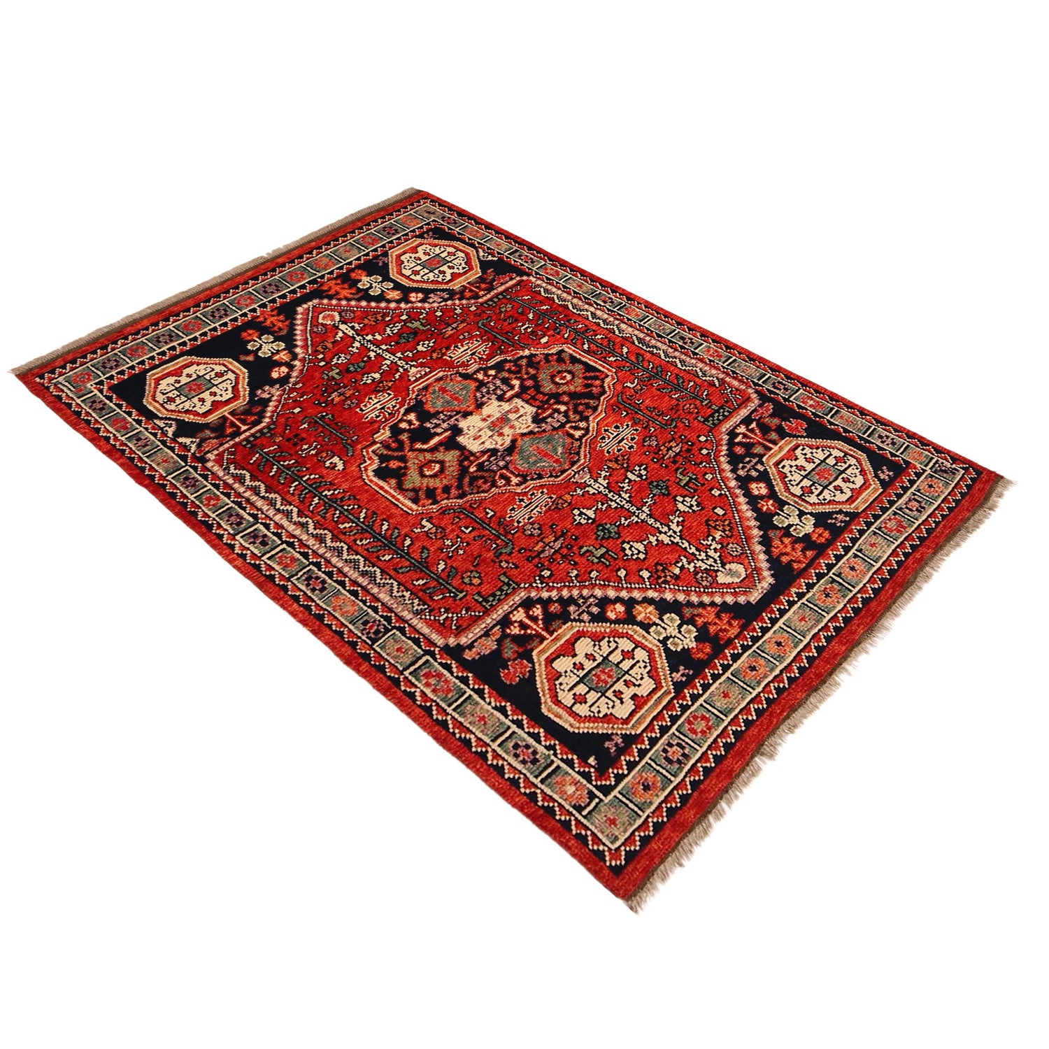 Rich Red Color Shiraz Carpet 3' 11" x 5' 10" ft / 120 x 177 cm - No. G36506