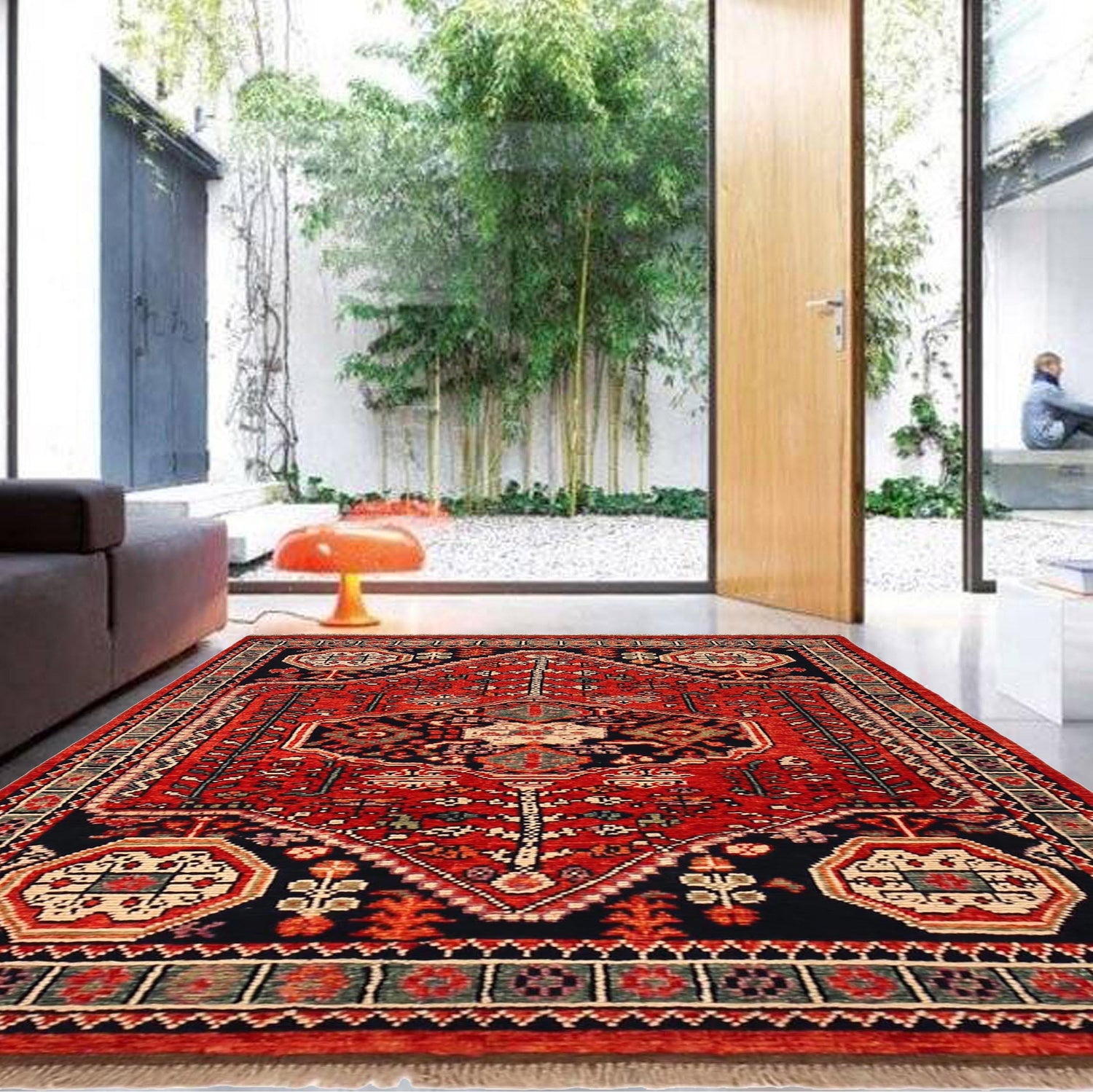 Rich Red Color Shiraz Carpet 3' 11" x 5' 10" ft / 120 x 177 cm - No. G36506