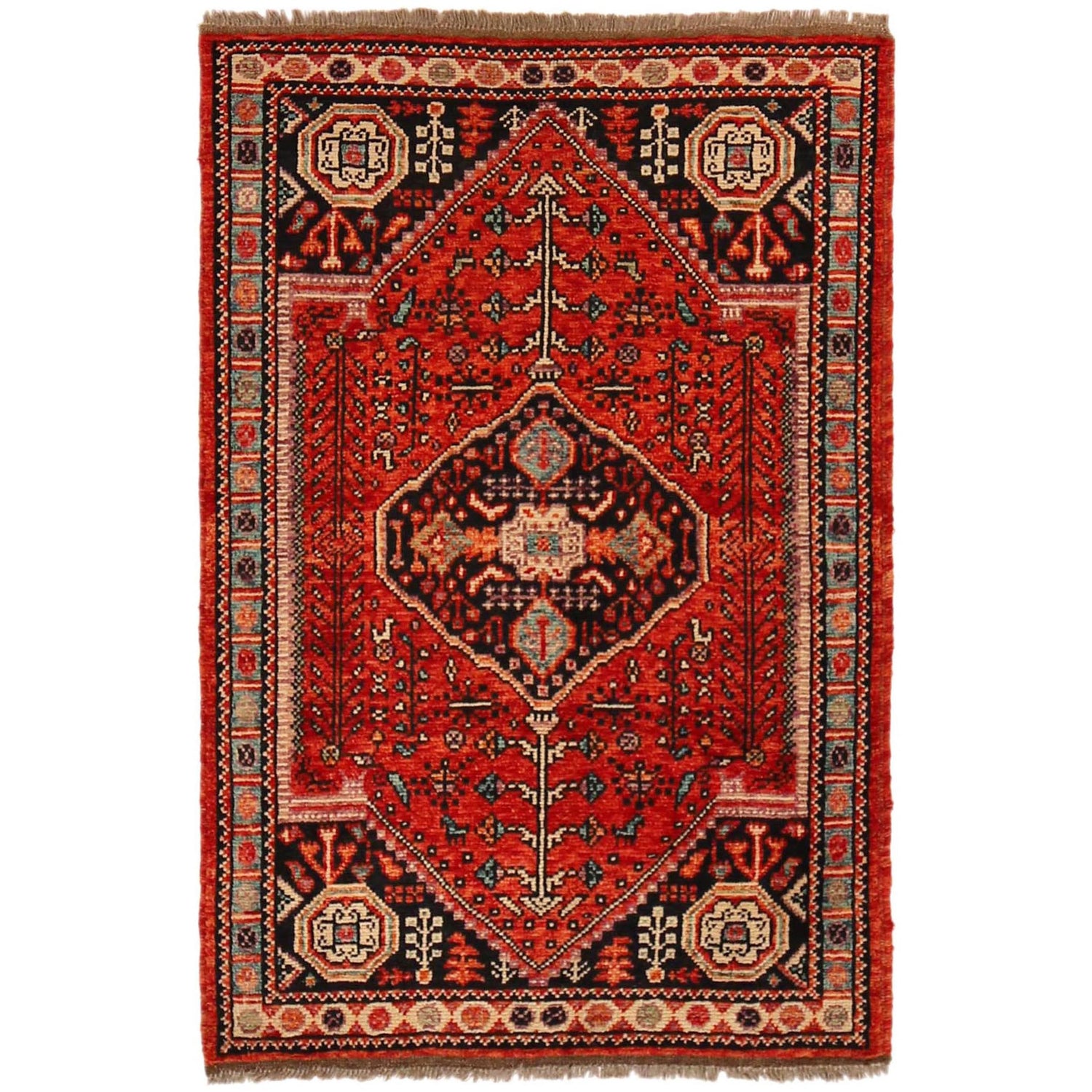 Rich Red Color Shiraz Carpet 3' 3" x 4' 9" ft / 99 x 144 cm - No. G36507