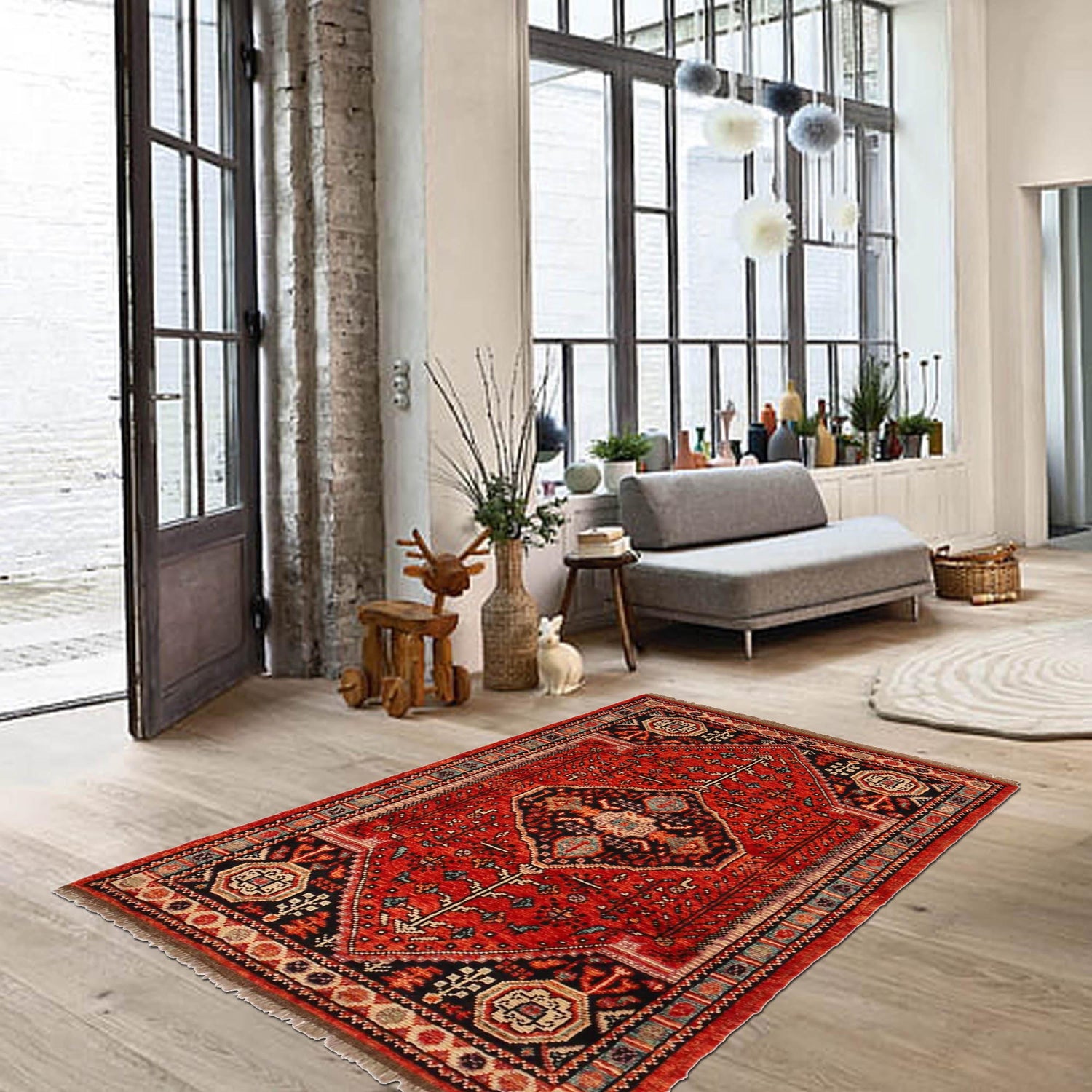 Rich Red Color Shiraz Carpet 3' 3" x 4' 9" ft / 99 x 144 cm - No. G36507