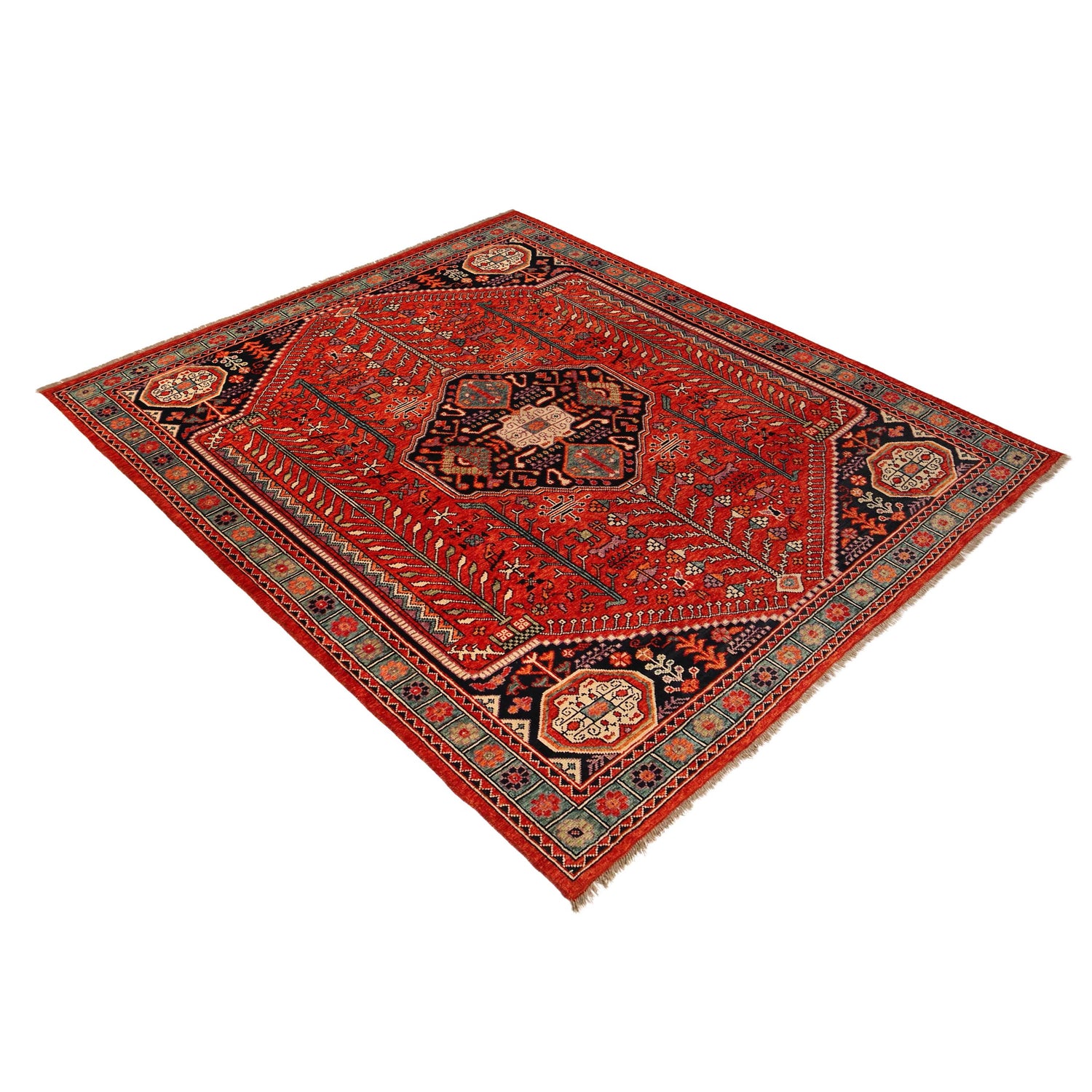 Red Color Shiraz Carpet 8' 2" x 9' 9" ft / 250 x 297 cm - No. G36513