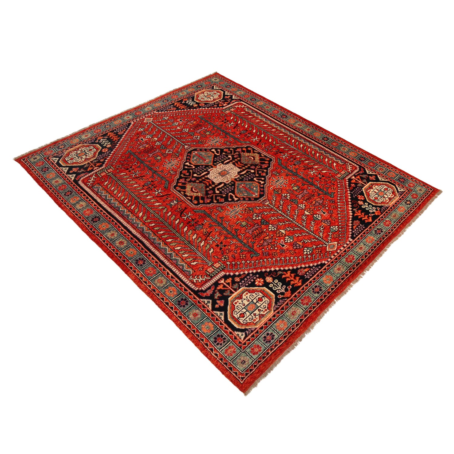 Red Color Shiraz Carpet 8' 2" x 9' 9" ft / 250 x 297 cm - No. G36513
