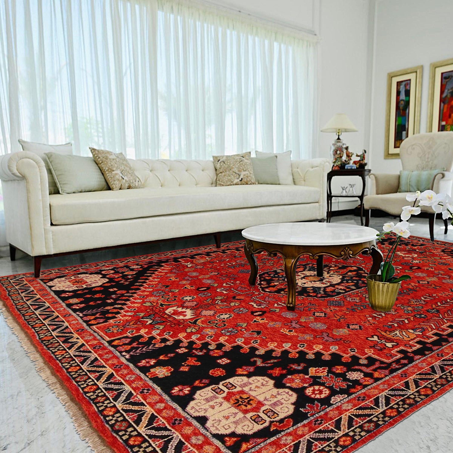 Red Color Shiraz Carpet 8' 4" x 9' 8" ft / 254 x 295 cm - No. G36532