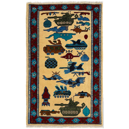 Handcrafted Afghan War Rug 2' 9" x 4' 4" ft / 84 x 131 cm - No. G36550