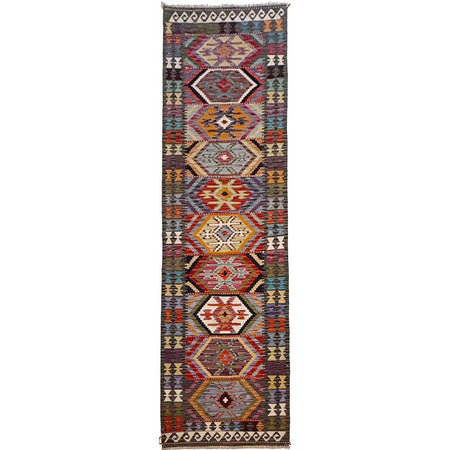 Hand Knotted Flatweave Kilim Runner 2' 9" x 9' 11" ft / 85 x 303 cm - No. G36635