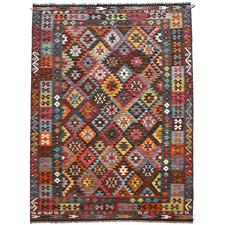 Multi Color ful Flat-Weave Wool Kilim 5' 8" x 8' 0" ft / 173 x 244 cm - No. G36638