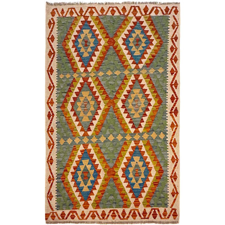 Hand Made Afghan Kilim 4' 1" x 5' 8" ft / 124 x 173 cm - No. G36646