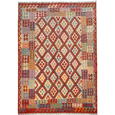 Handmade Turkish Design Wool Kilim 6' 7" x 9' 11" ft / 201 x 302 cm - No. G36655