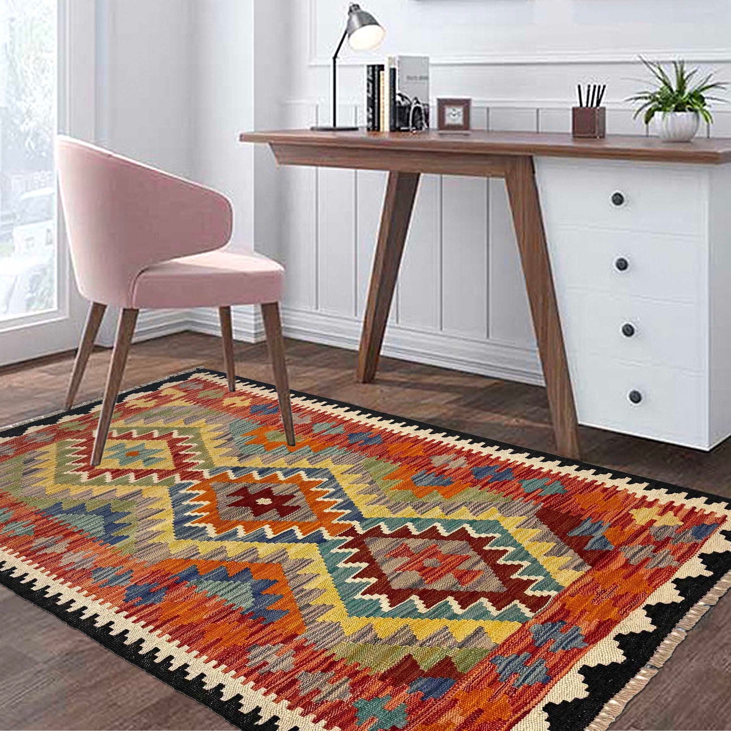 Hand Knotted Afghan Style Kilim 2' 7" x 4' 8" ft / 80 x 141 cm - No. G36668