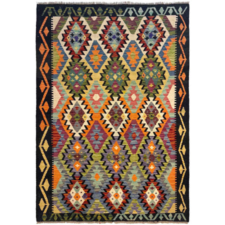 Hand Knotted Afghan Style Kilim 4' 1" x 6' 1" ft / 125 x 185 cm - No. G36681