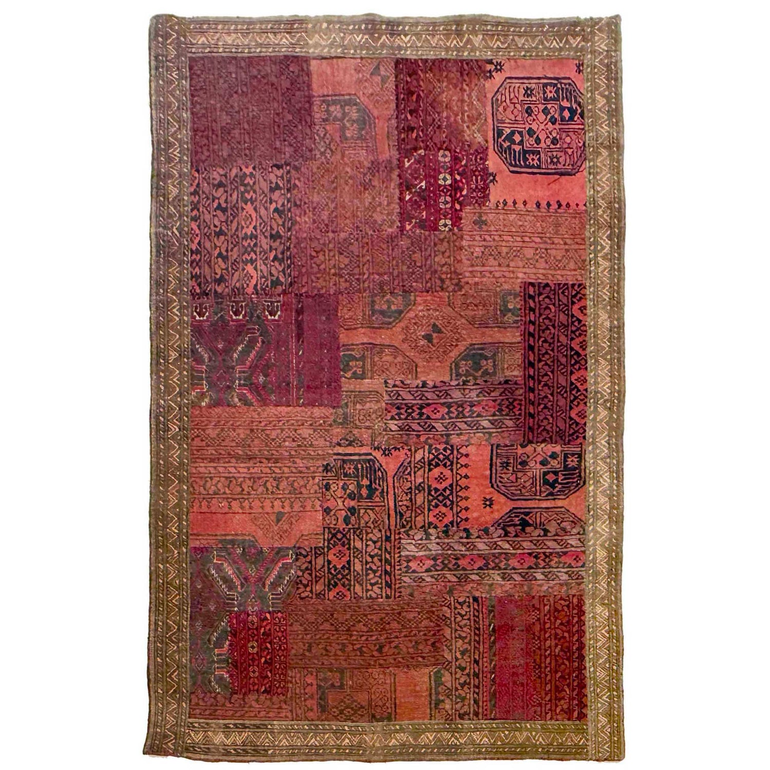 Traditional Wool Patchwork Area Rug 4' 1" x 5' 11" ft / 125 x 180 cm - No. G36689
