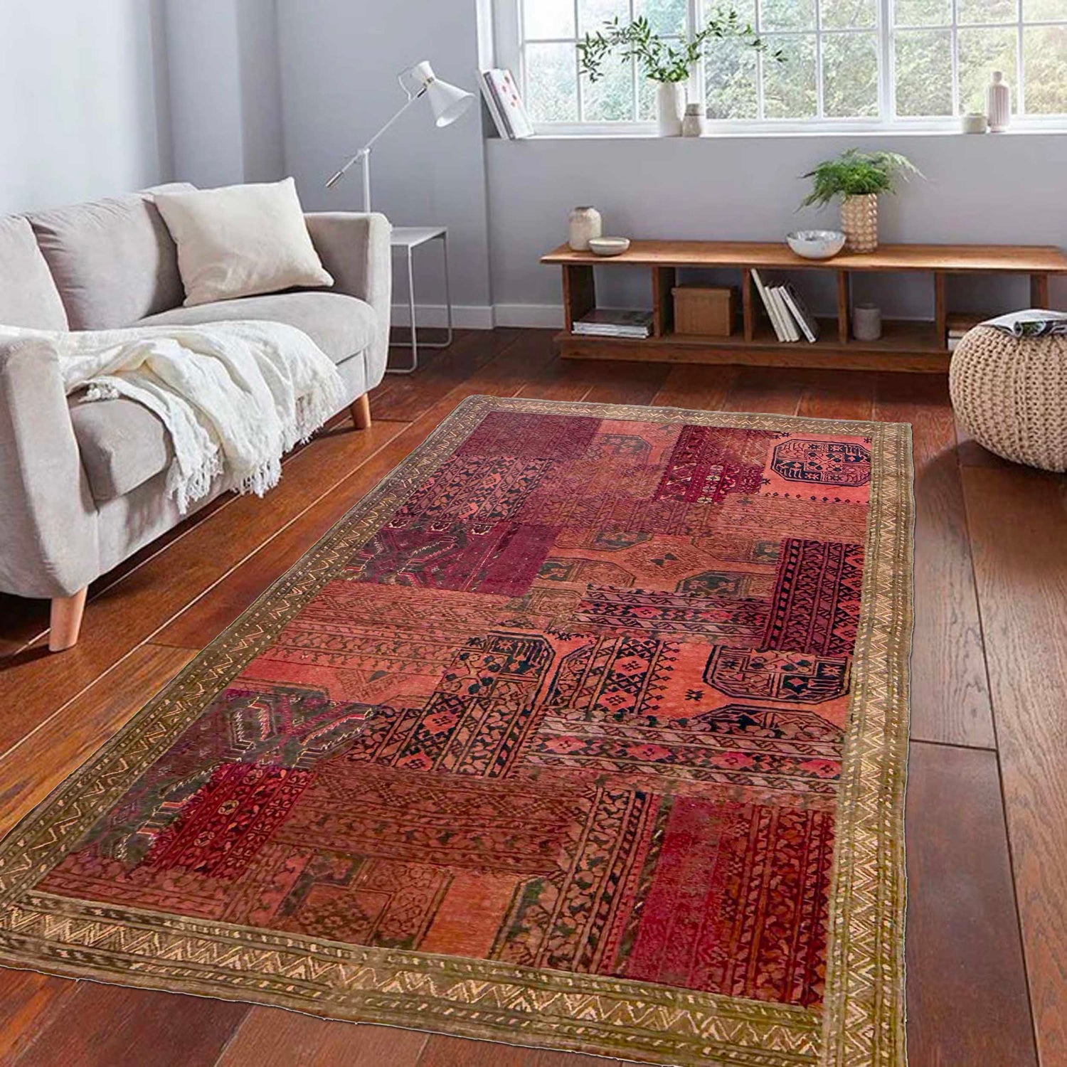 Traditional Wool Patchwork Area Rug 4' 1" x 5' 11" ft / 125 x 180 cm - No. G36689