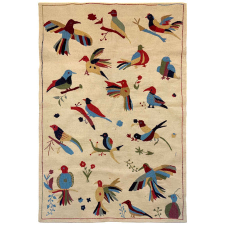 Beige Color Embroidery Flat Weave Kilim 4' 0" x 6' 0" ft / 123 x 183 cm - No. G36692