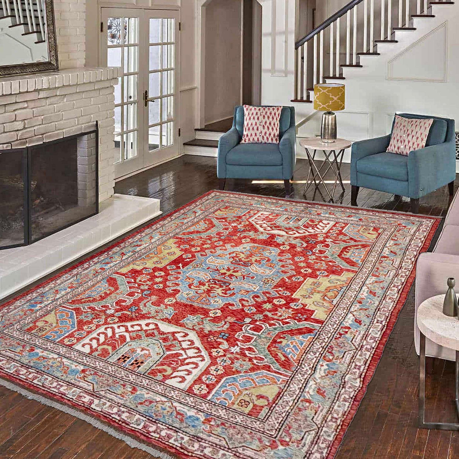 Hand Knotted Persian Heriz Area Rug 6' 9" x 9' 7" ft / 207 x 293 cm - No. G37287