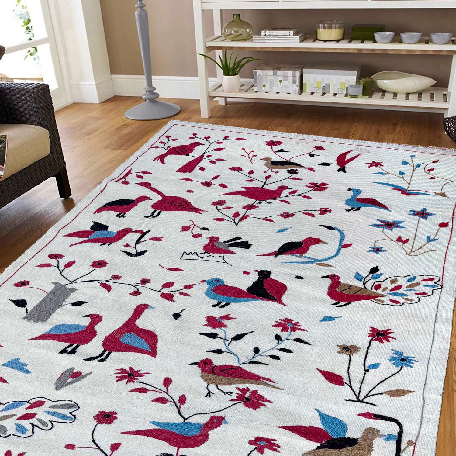 Hand Made Embroidery Kilim 3' 10" x 6' 4" ft / 116 x 193 cm - No. G37359