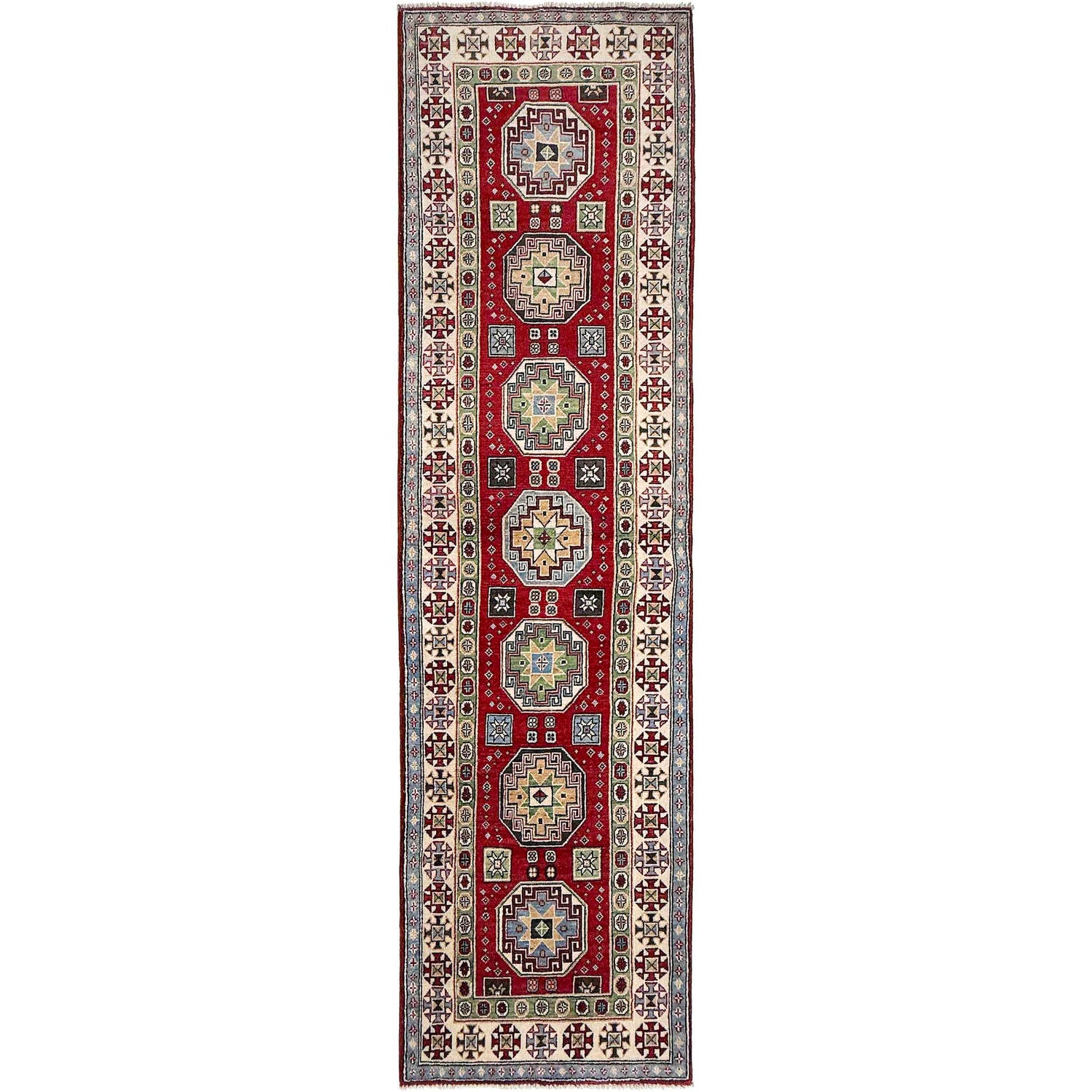 Hand Knotted Kazak Oriental Runner Rug 2' 8" x 9' 10" ft / 81 x 300 cm - No. G37562
