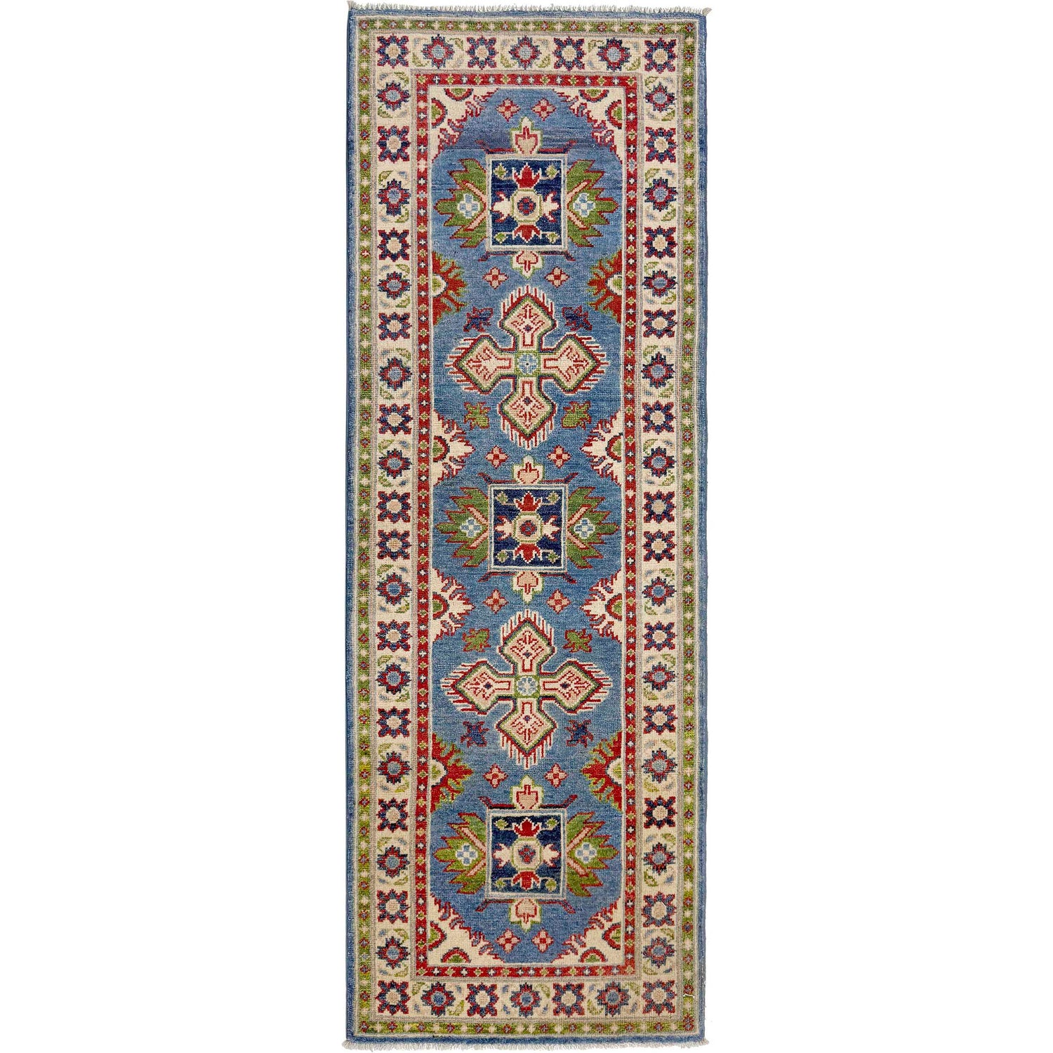 Hand Knotted Kazak Oriental Runner Rug 2' 0" x 6' 0" ft / 62 x 183 cm - No. G37563