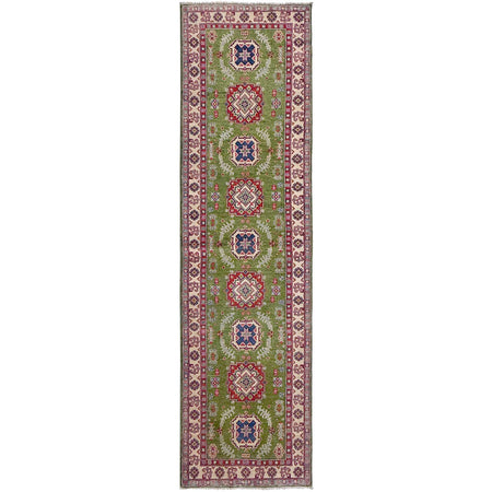 Green Color Kazak Runner Rug 2' 8" x 9' 11" ft / 82 x 301 cm - No. G37570