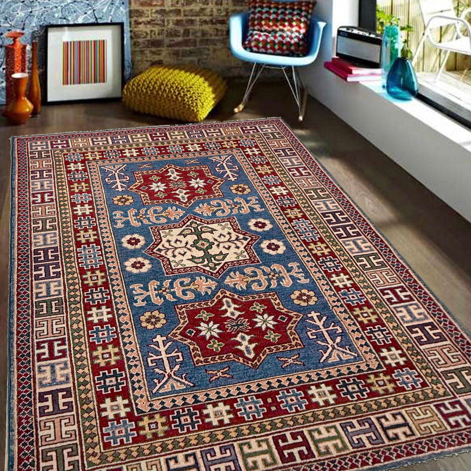 Hand knotted Kazak Rugs 4' 0" x 6' 6" ft / 123 x 198 cm - No. G37575
