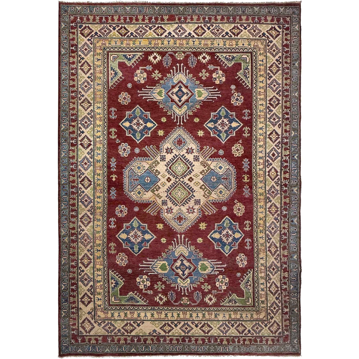 Hand knotted Kazak Carpet 6' 8" x 9' 11" ft / 203 x 302 cm - No. G37577