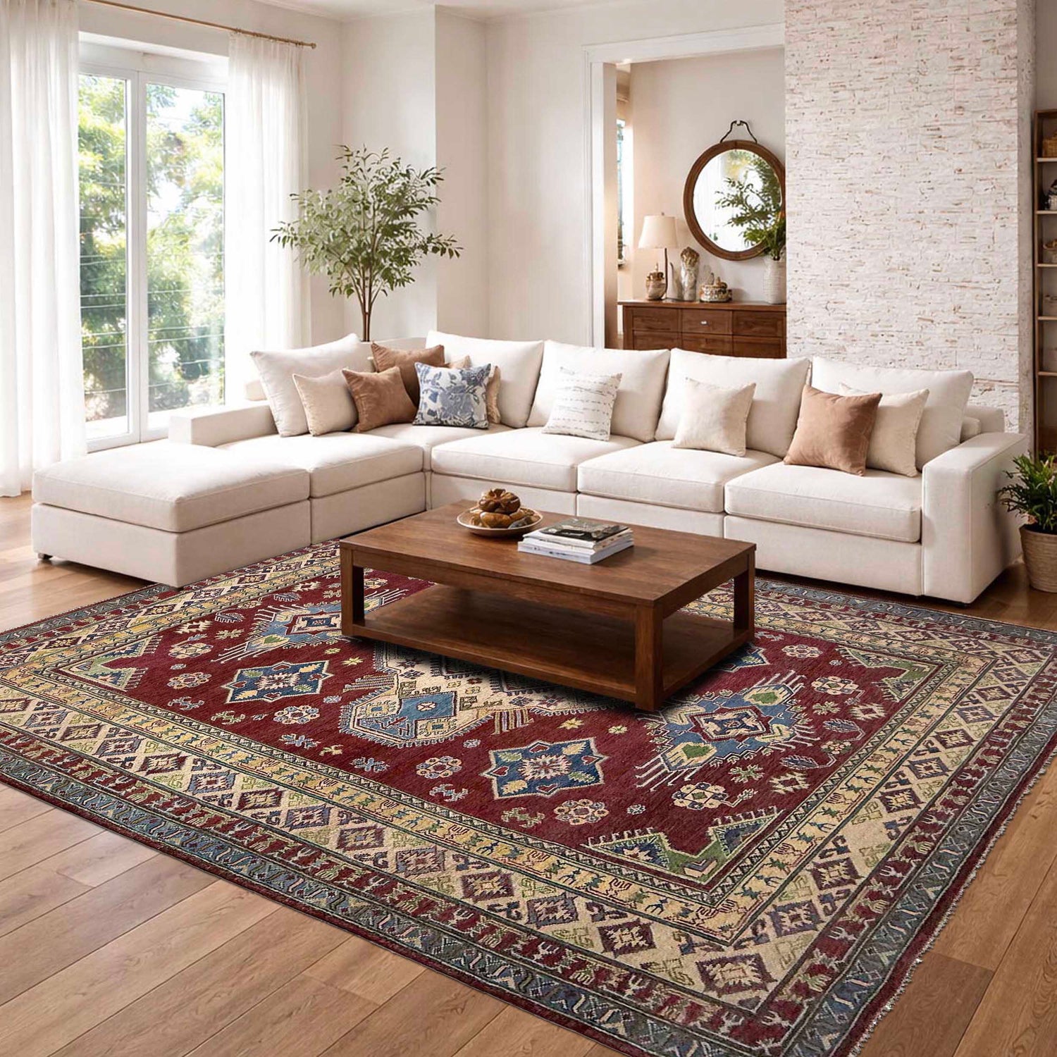 Hand knotted Kazak Carpet 6' 8" x 9' 11" ft / 203 x 302 cm - No. G37577