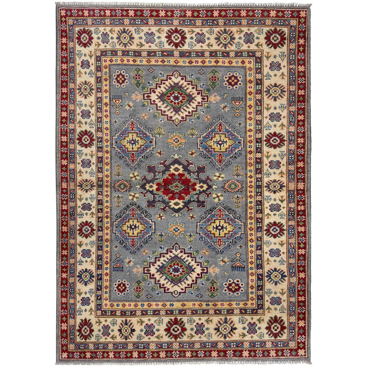 Handmade Kazak Area Rug 4' 0" x 6' 1" ft / 122 x 186 cm - No. G37579