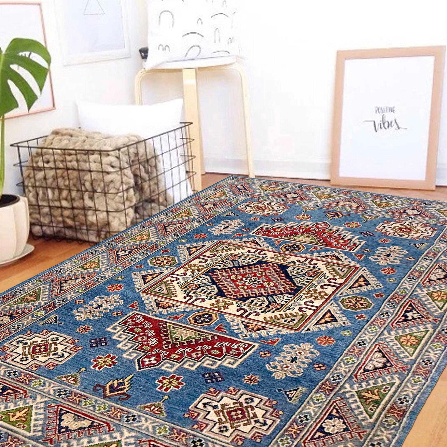 Handmade Kazak Area Rug 5' 0" x 6' 11" ft / 152 x 211 cm - No. G37581