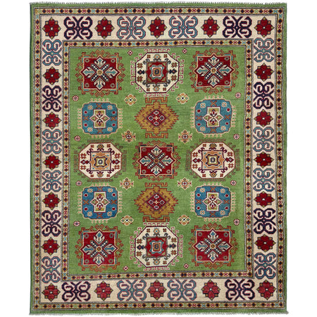 Green Color Kazak Rug 4' 11" x 6' 4" ft / 149 x 194 cm - No. G37583