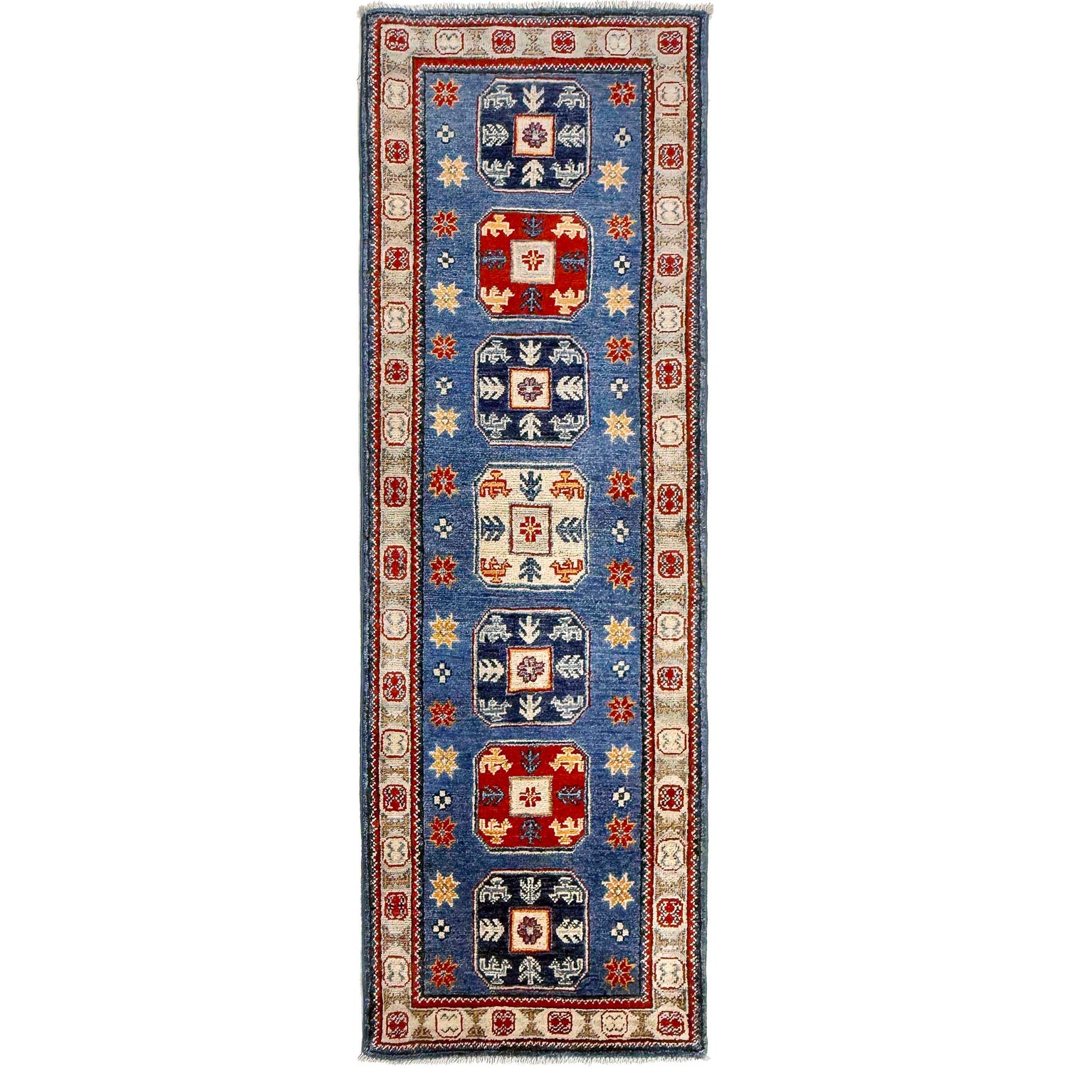 Hand knotted Kazak Runner Carpet 2' 1" x 6' 1" ft / 63 x 185 cm - No. G37591
