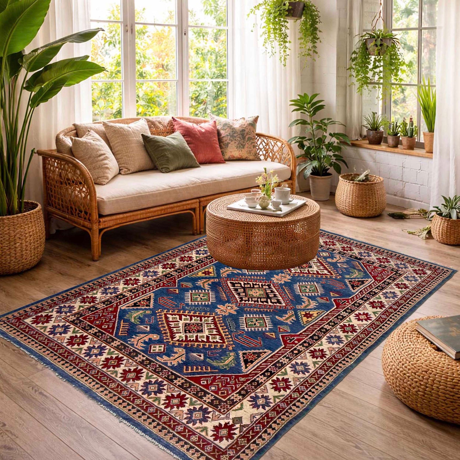 Hand knotted Kazak Carpet 4' 10" x 7' 3" ft / 147 x 220 cm - No. G37597